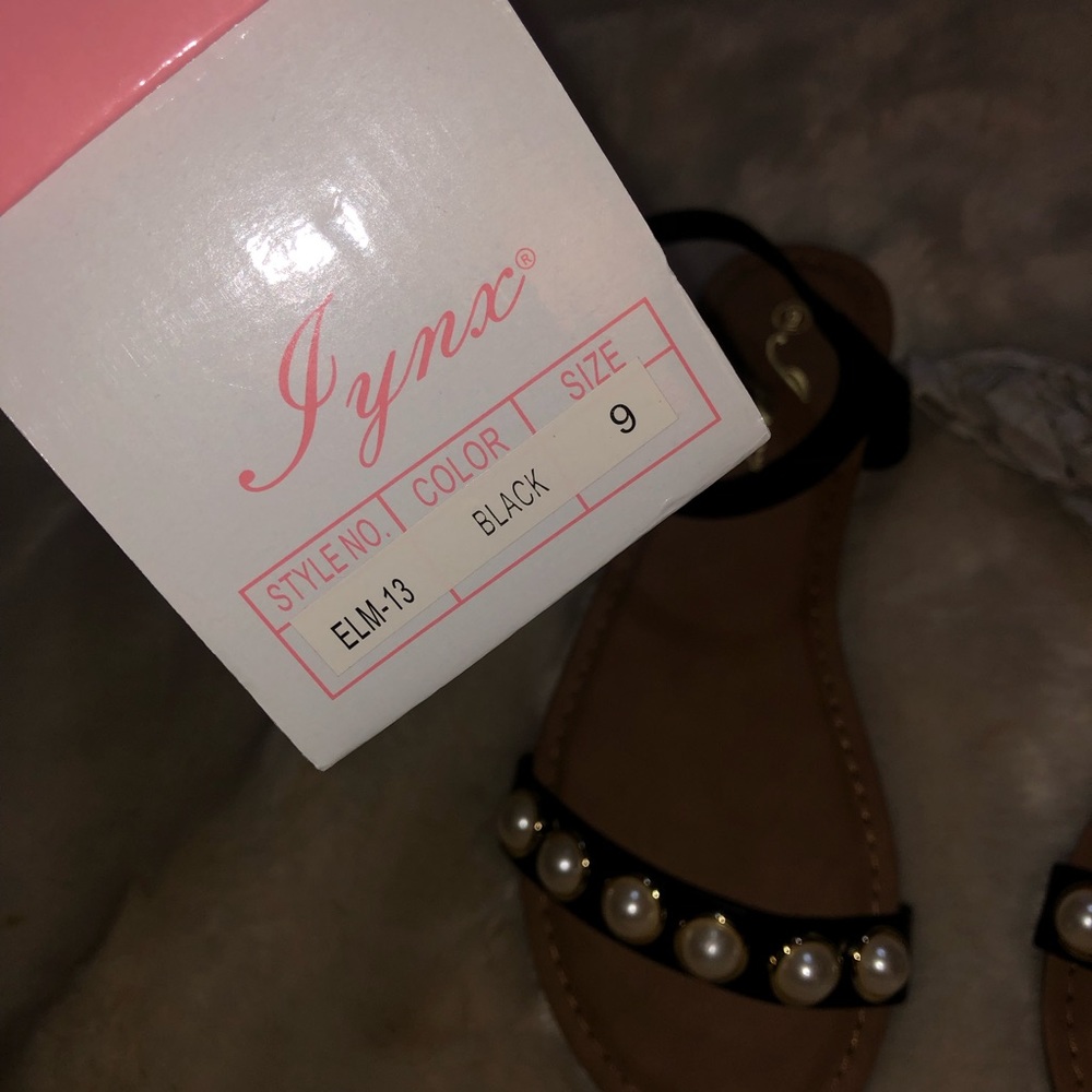 *NEW* Gold Pearl Black Strappy Sandals - Picture 7 of 8